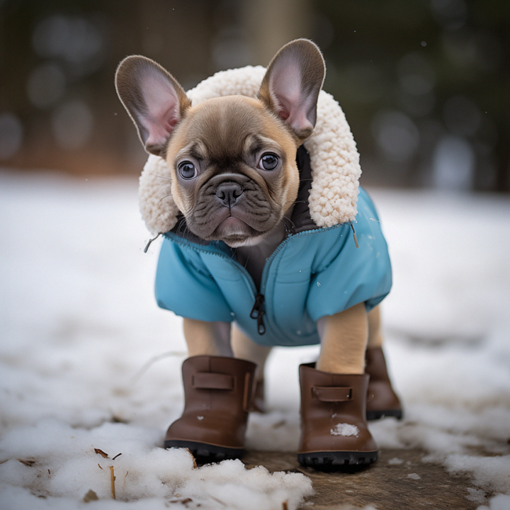 Frenchton Pup winter jacket and booties