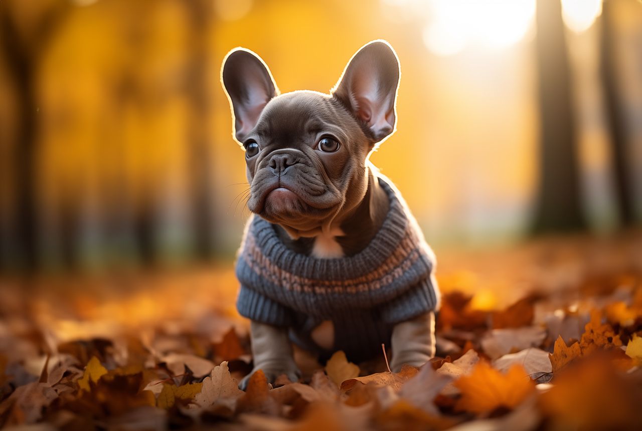Frenchton pup outside enjoying the fall weather